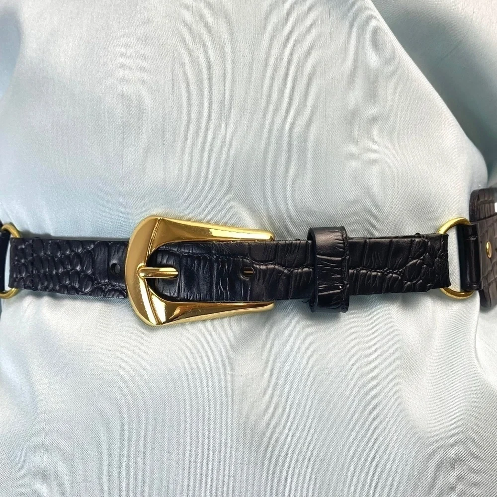 BCBGMaxAzria Wide Statement Belt in Black and Gold Size S